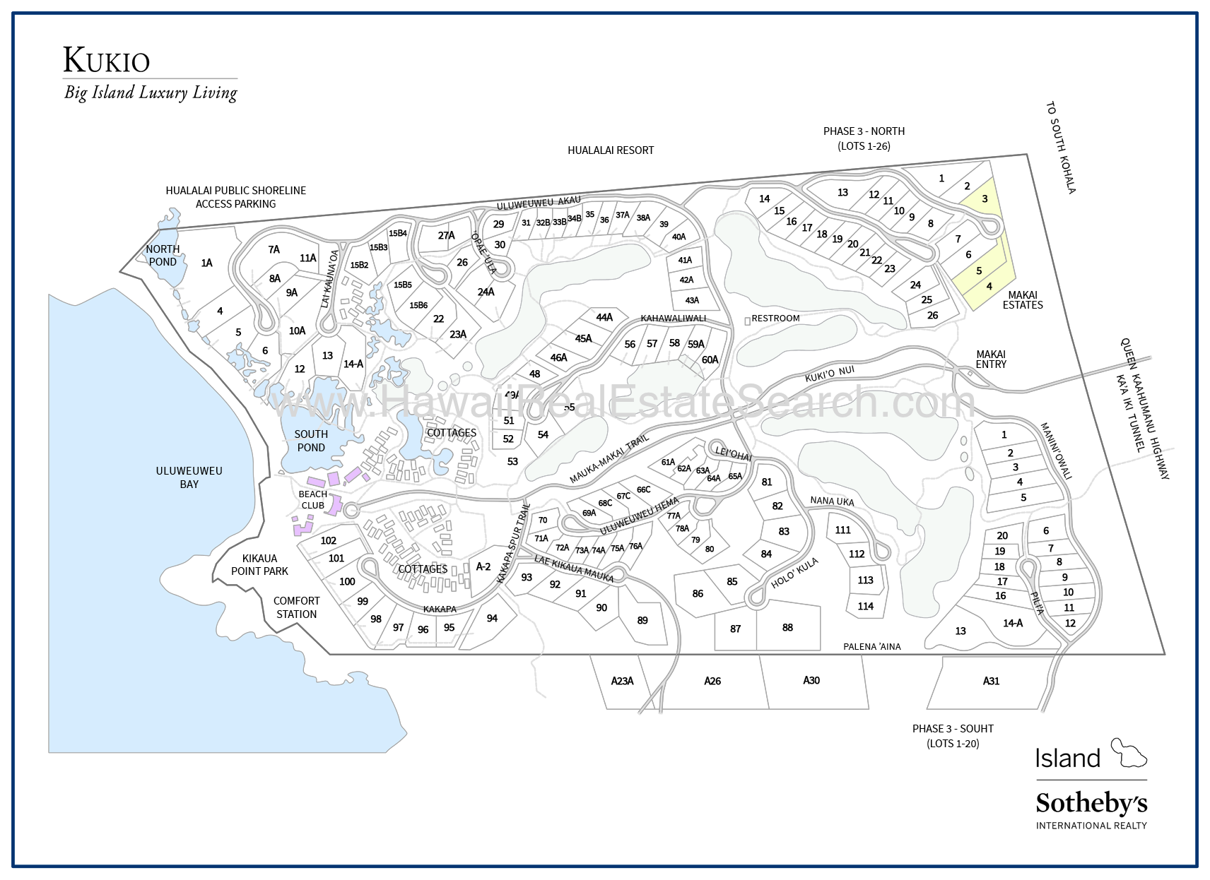 kukio neighborhood map, kona big island